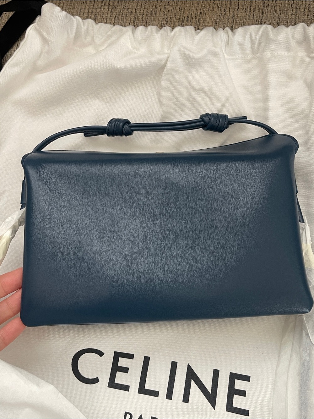 Celine New Trio Blue Leather Messenger Bag with Gold Logo - Picture 6 of 12